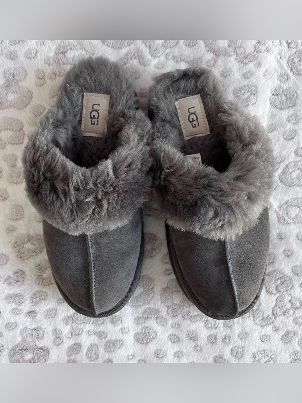 UGG Women's Gray Plush Lined Slip-On Slippers